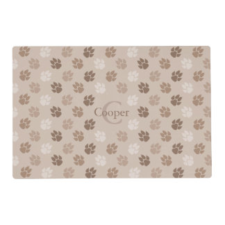 Beige Dog Paw Prints With Dog's Name And Monogram Placemat