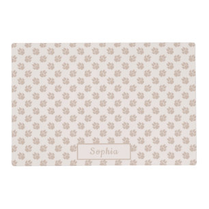 Beige Dog Paws Pattern With Custom Name Placemat