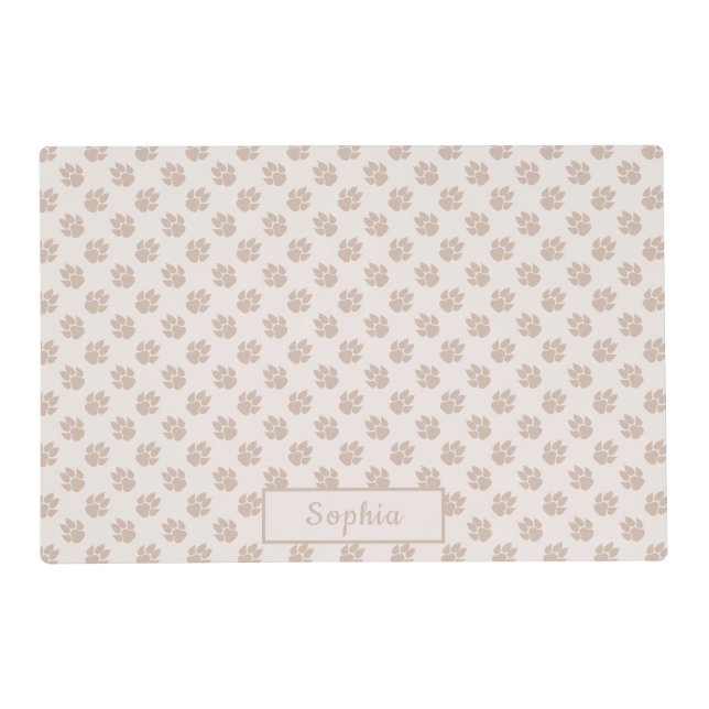 Beige Dog Paws Pattern With Custom Name Placemat (Front)