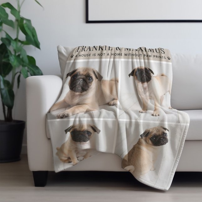 Beige Dog Photo Paw Prints Quote Blanket (Creator Uploaded)