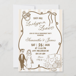 Beige Doodle Handwritten Casino Theme Lucky In Lov Invitation