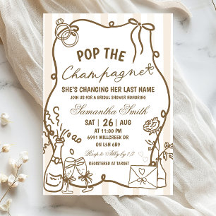 Beige Doodle Handwritten Pop The Champagne Bridal Invitation