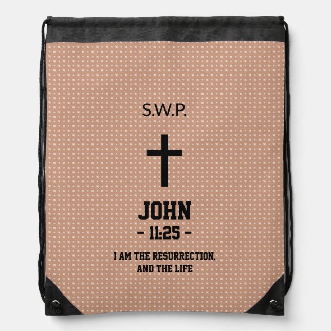 Beige Dotted Pattern Bible Chapter Verse Christian Drawstring Bag (Front)