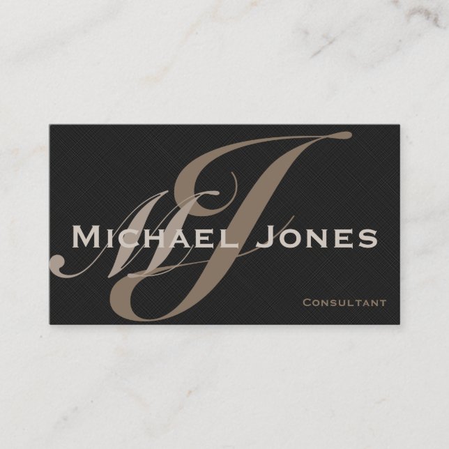 Beige Double Monogram Professional Elegant  Modern Business Card (Front)