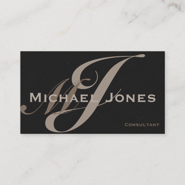 Beige Double Monogram Professional Modern Business Card (Front)
