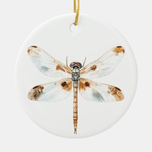 Beige dragonfly elegance minimalist nature design ceramic ornament