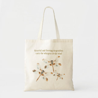 Beige dragonfly elegance minimalist nature design tote bag