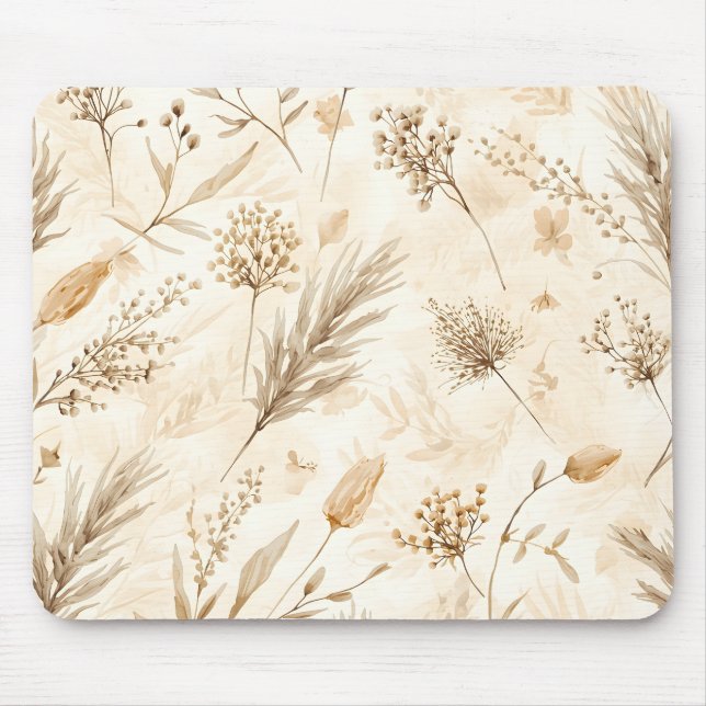 Beige Dried Flower Botanical Mouse Pad (Front)