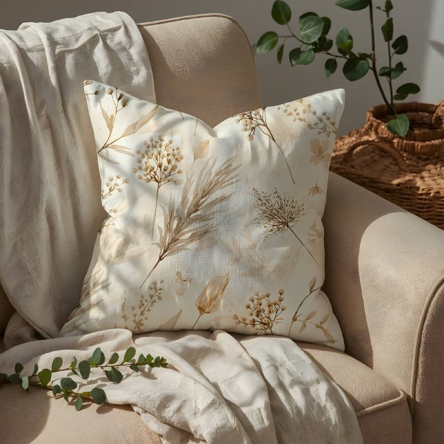 Beige Dried Flower Botanical Throw Pillow (Creator Uploaded)