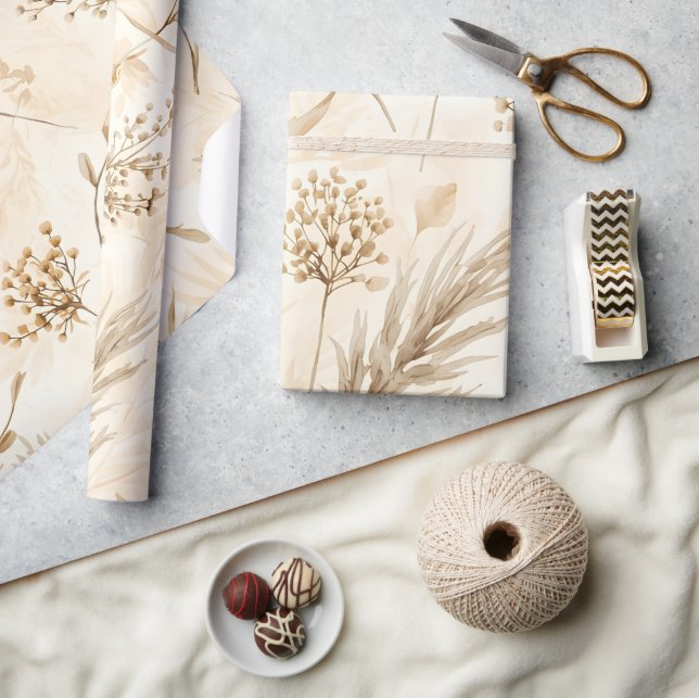 Beige Dried Flower Botanical Wrapping Paper (Crafts)
