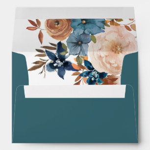 Beige & Dusty Blue Floral 3 - Teal Envelope