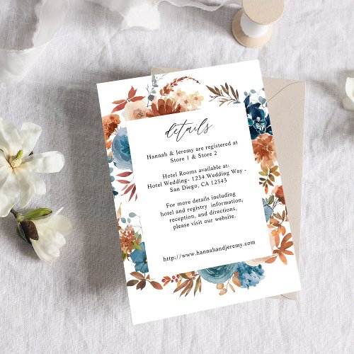 Beige  Dusty Blue Floral Enclosure Card _LG White