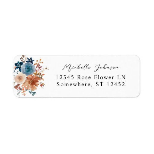 Beige  Dusty Blue Floral Return Address Label 2