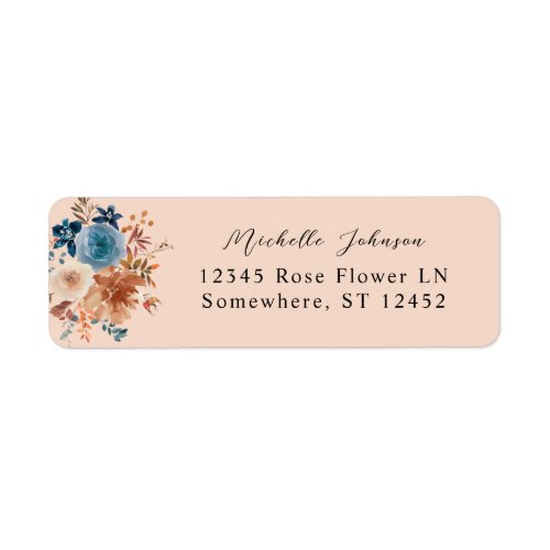 Beige  Dusty Blue Floral Return Address Label 2P