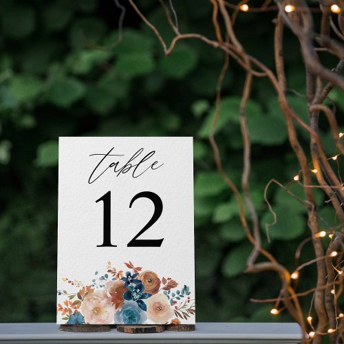 Beige  Dusty Blue Floral Table Number