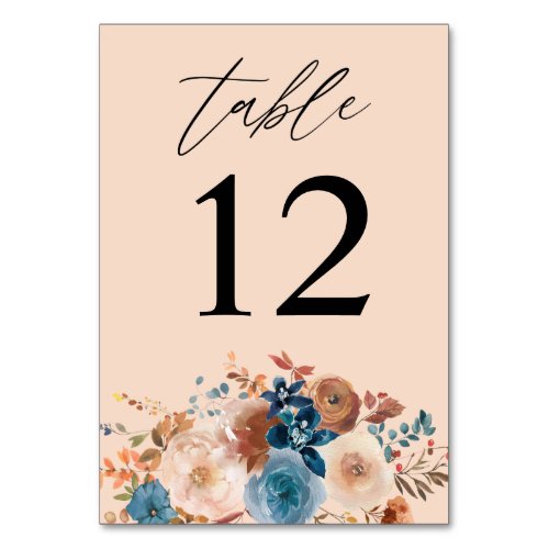 Beige  Dusty Blue Floral Table Number _ Beige