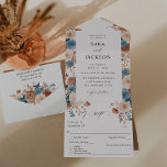 Beige & Dusty Blue Floral Wedding All In One Invitation<br><div class="desc">Hand painted, Blush Champagne Beige & Dusty Blue watercolor roses and rustic leaves were used to create this modern & elegant, beautiful, flower All In 1 Wedding Invitation. You get the invitations & RSVPs in 1, making it easy to get your RSVPs back as a postcard. They're great for Spring...</div>