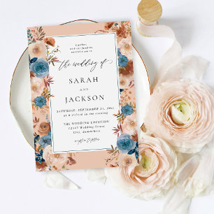 Beige & Dusty Blue Floral Wedding S2 - w Teal LN Invitation