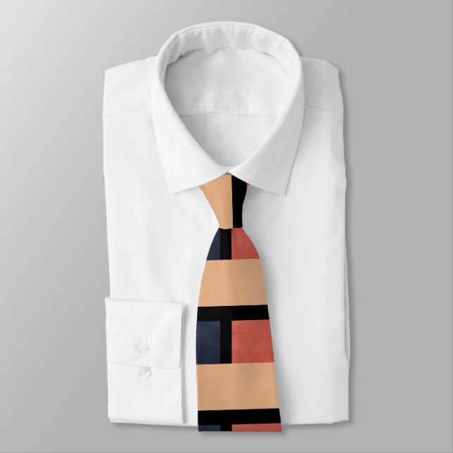 Beige Dusty Peach Blue Modern Neck Tie (Tied)