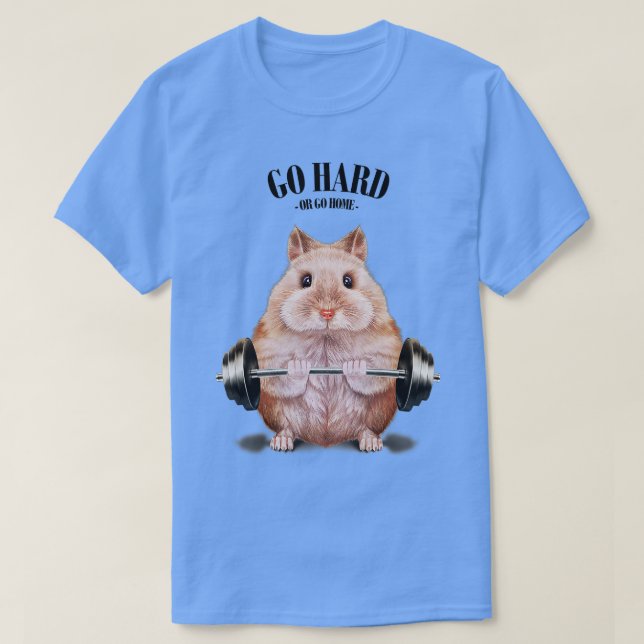 Beige Dwarf Hamster Muscle Training Weightlifting  T-Shirt (Design Front)