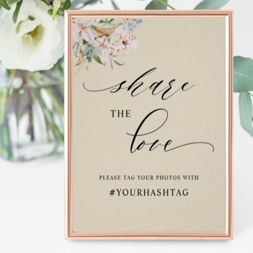 Beige Earthy Blooms Calligraphy Hashtag Sign