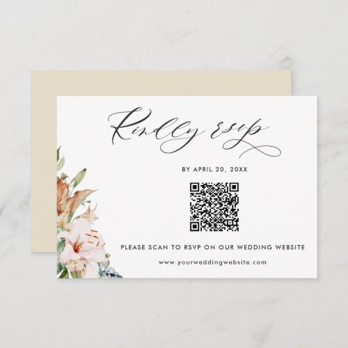 Beige Earthy Blooms QR Code Rsvp Online Wedding Enclosure Card