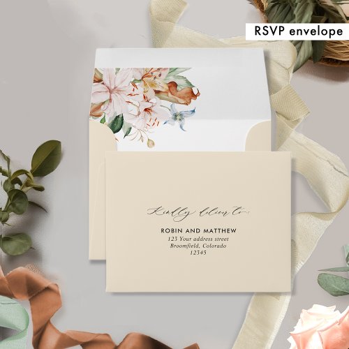 Beige Earthy Blooms RSVP with Return Address Envelope