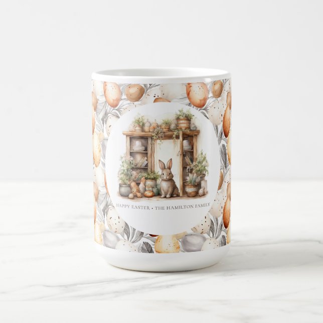 Beige Easter Rabbit Family Name Coffee Mug (Center)