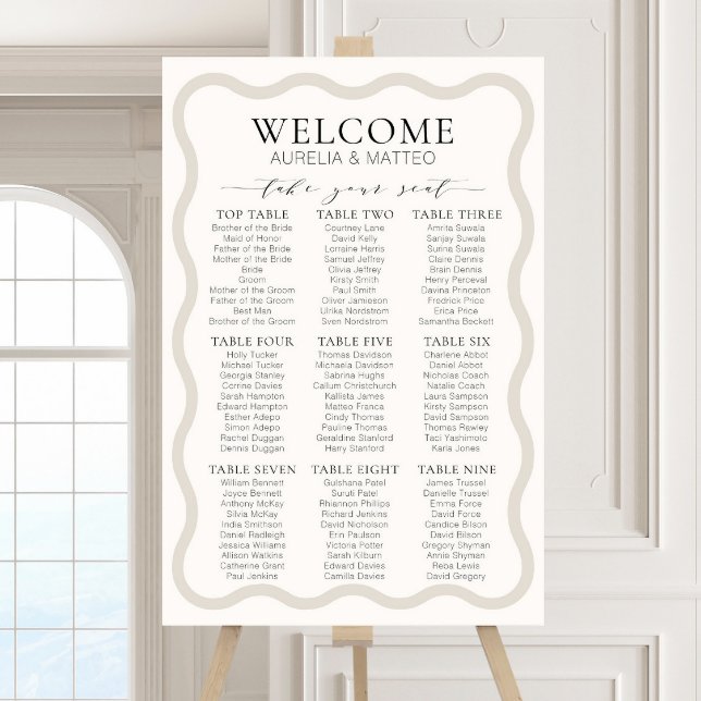Beige & Ecru Wavy Frame Wedding Seating Chart  Foam Board (Creator Uploaded)