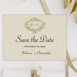 Beige Elegance Gold Crest Wedding Save The Date