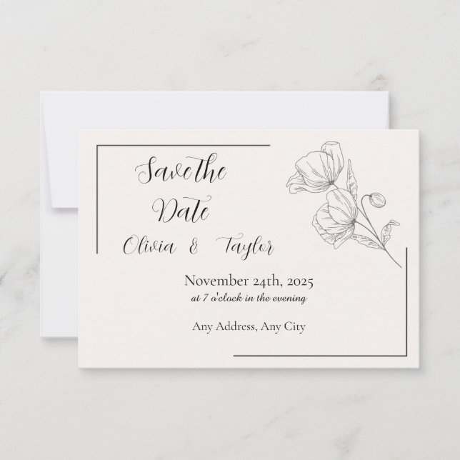 Beige Elegance Save the Date RSVP Card (Front)