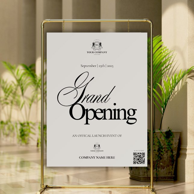 Beige Elegant Calligraphy QR Code Grand Opening  Foam Board (Creator Uploaded)