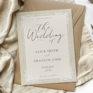Beige Elegant Classic Script Vintage Wedding Invitation