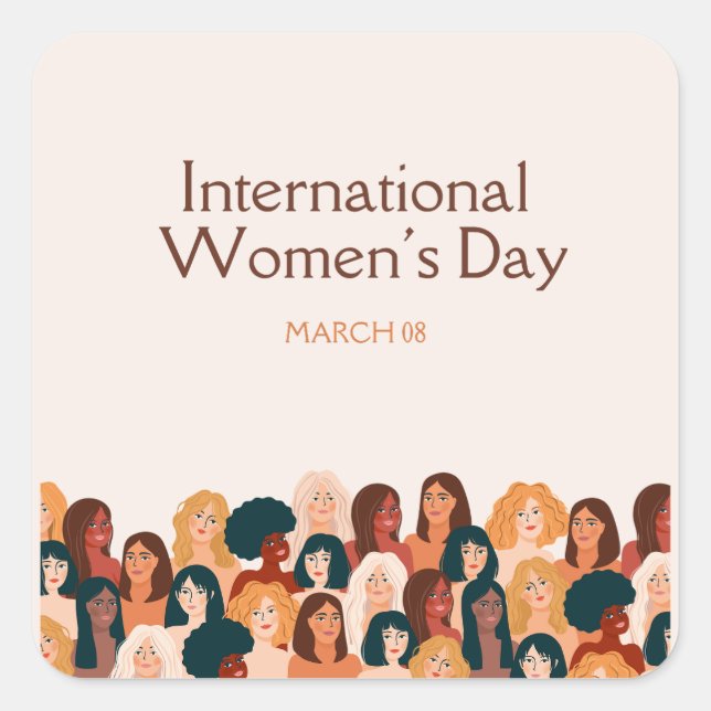 Beige Elegant International Women's Day 2026 Square Sticker (Front)