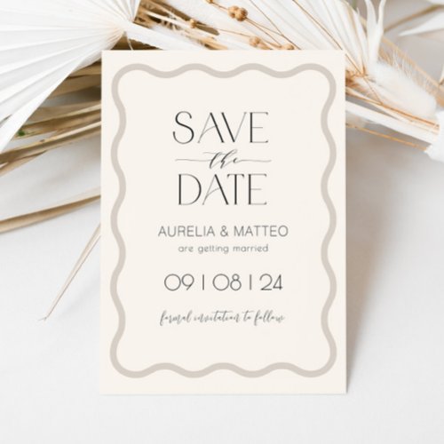 Beige Elegant Minimal Scallop Border Save the Date Invitation