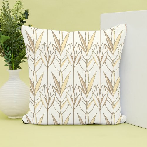 Beige elegant natural seamless leafy pattern plant throw pillow