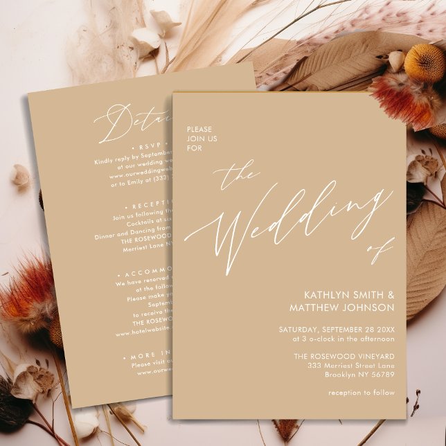 Beige Elegant Script All In One Minimalist Wedding Invitation (Creator Uploaded)