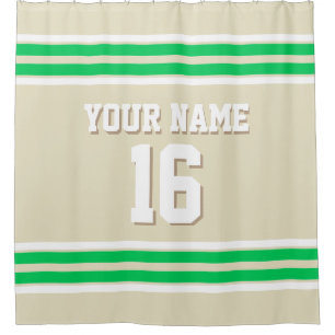 Beige Emerald Green White Stripes Sports Jersey Shower Curtain
