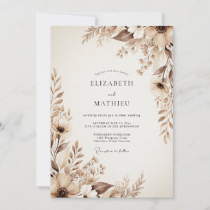 Beige Ethereal Floral Wedding Invitation