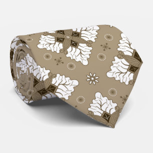 Beige ethnic damask batik seamless pattern neck tie