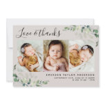 Beige Eucalyptus 3 Photo Baby Birth Stats Thank You Card Beige Eucalyptus 3 Photo Baby Birth Stats Thank You Card