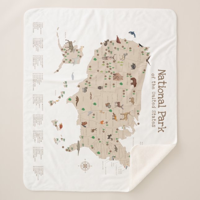 Beige Explore National Park Map Woodland Nursery  Sherpa Blanket (Front)