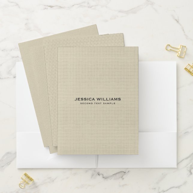 Beige Fabric Texture Simple Black Typography Pocket Folder (In Situ)