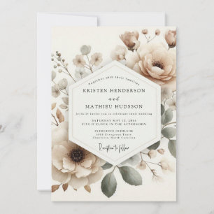 Beige Faded Bloom Wedding Invitation