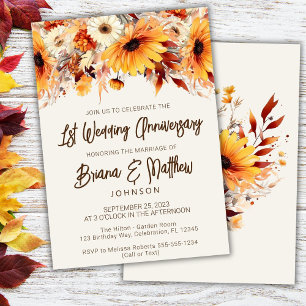 Beige Fall Floral 1st Wedding Anniversary Invitation