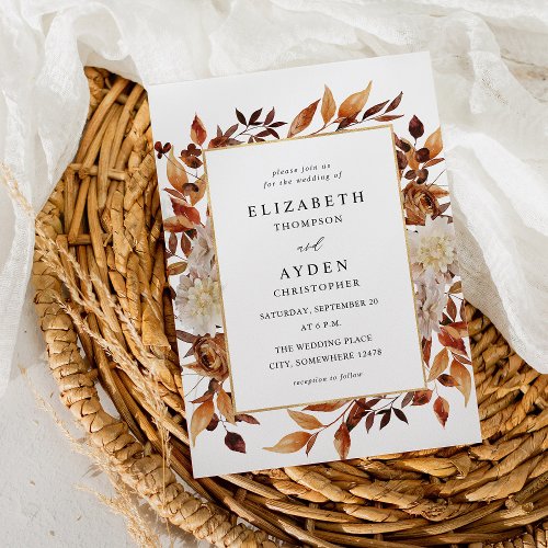 Beige Fall Floral 2 Wedding Invitation