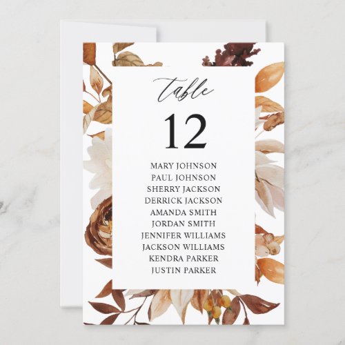 Beige Fall Floral Table Number Seating Chart