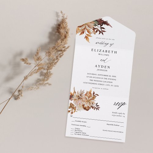 Beige Fall Floral Wedding All In One Invitation