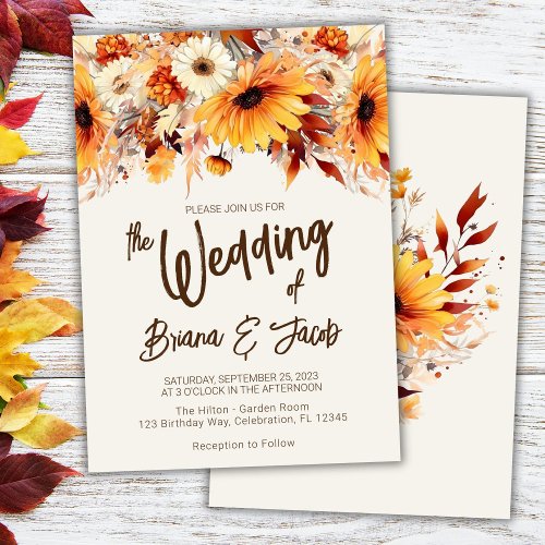 Beige Fall Floral Wedding Invitation