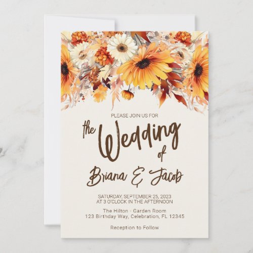 Beige Fall Floral Wedding Invitation